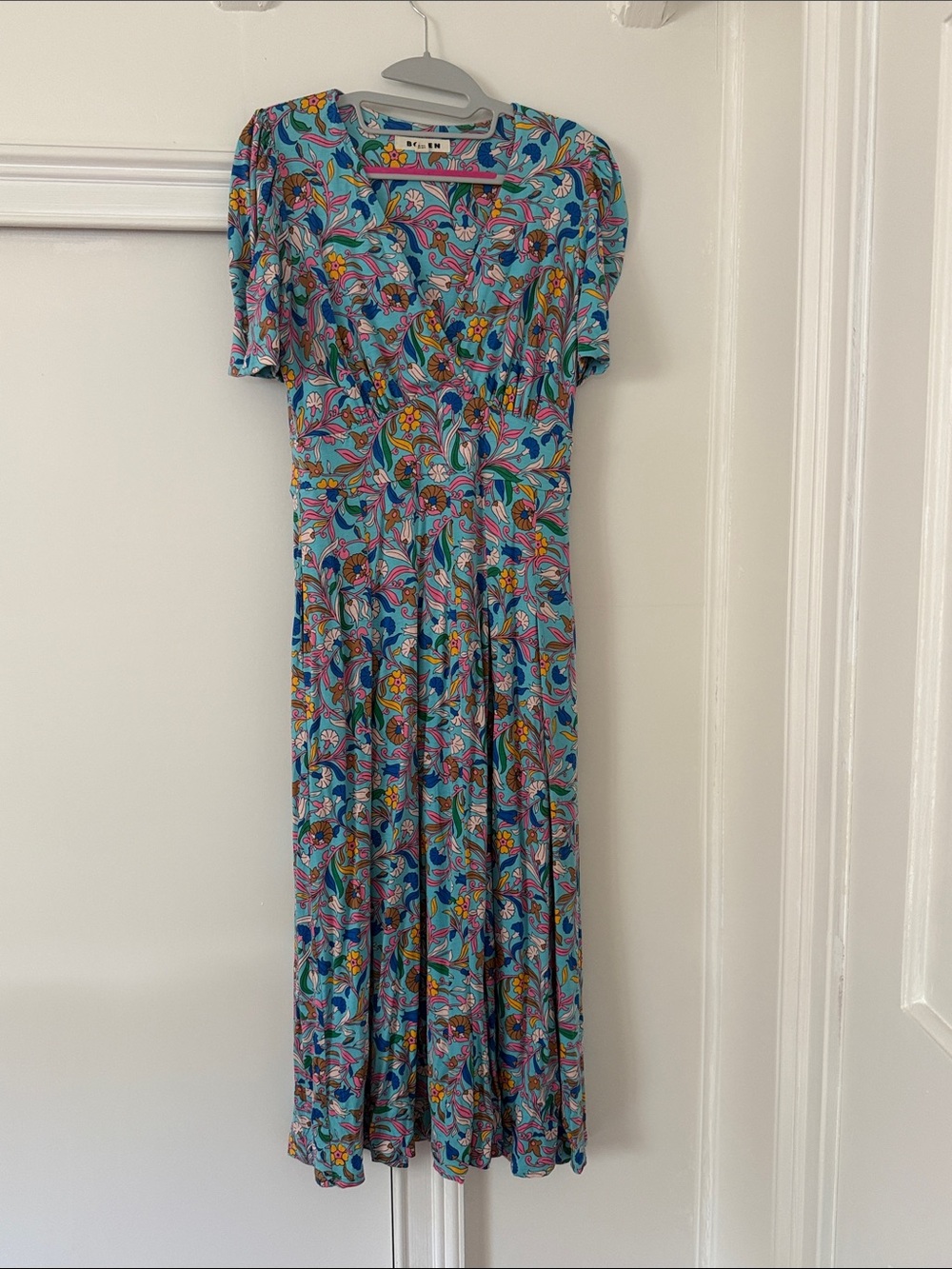 Boden Teal Multi-Color Floral Wrap-Style Midi Dress